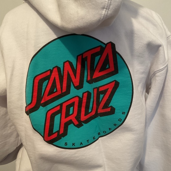 Santa Cruz Skateboards White Hooded Sweatshirt with Logo and Stripes. - Picture 6 of 9